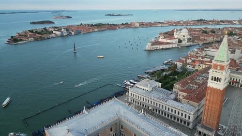 Venice City Aerial View of St Mark's Square Basilica and Doge's Palace Italy