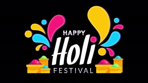 Happy Holi Festival Animated Greeting with Colorful Splashes