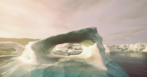 Ice Arch Formation at Sunset in a Tranquil Arctic Sea Landscape