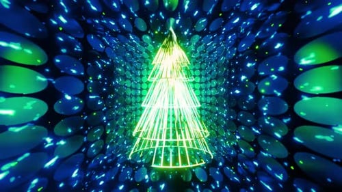 Neon Christmas Tree Tunnel with Glowing Lights