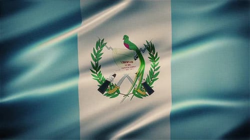 Waving Flag of Guatemala with National Coat of Arms
