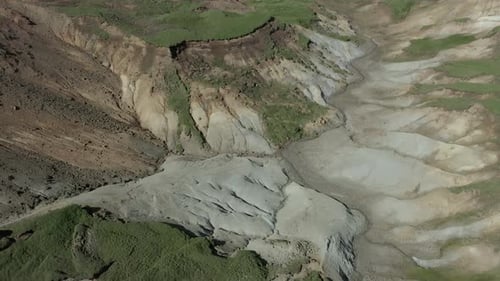 Abstract shapes formed by erosion in volcanic landscape of Iceland, aerial