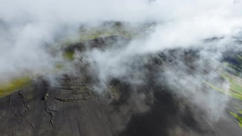 Flying Through Clouds Above Hills Cowered With Green Grass Paradise Heaven Mountain Range With High