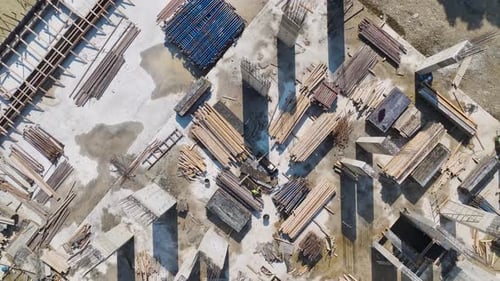 Aerial View Workers Pouring Concrete for a Major Building Project
