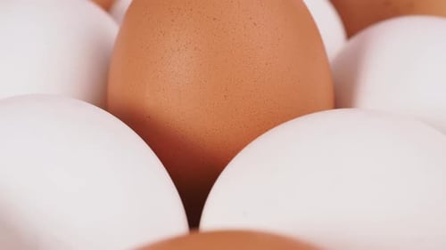 Hühnereier rotieren auf einem rosafarbenen Hintergrund. Eier auf rosafarbenem Hintergrund.