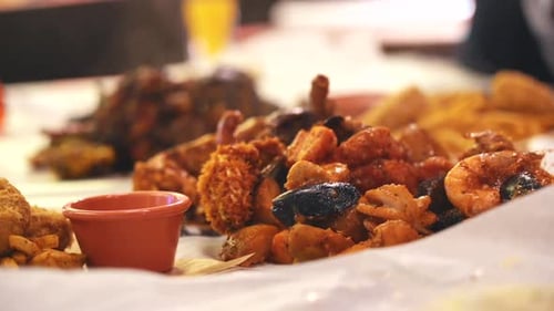 Appetizing Fried Seafood Medley Close Up