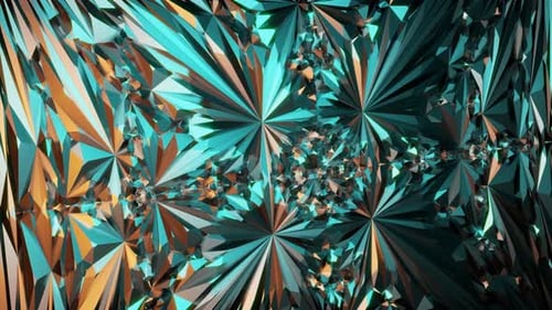 Abstract Geometric Crystal Faceted Teal and Gold Background Loop
