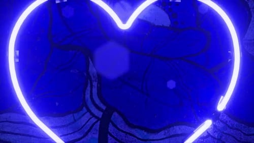 Blue Neon Heart Outline Animation with Flickering Light