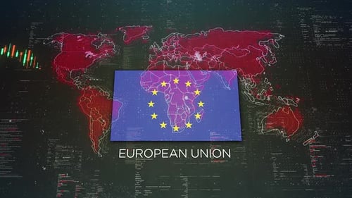 European Union Stock Market Chart Background With Flag