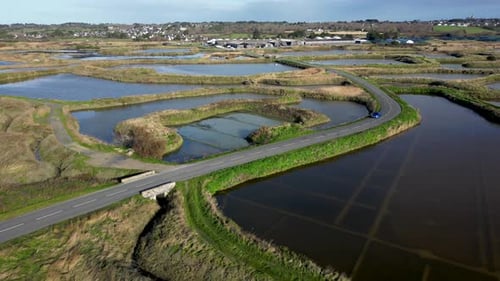Beautiful High Angle View of the Salt Marshes and Town in the Background