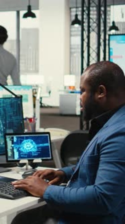 Vertical Video Professional Advisor Reviewing KPI Reports with Artificial Intelligence Tools