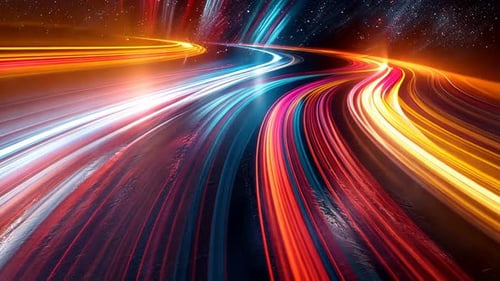 Abstrakte Geschwindigkeitslinien in leuchtenden Farben. Kosmischer Autobahneffekt. Dynamische Bewegung