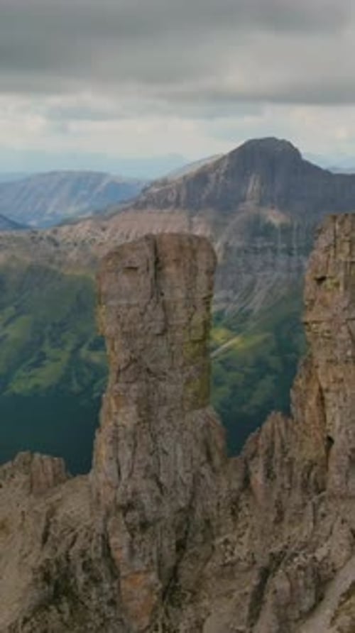 Rugged Mountain Peak, cloudy sky. British Columbia, Canada.
