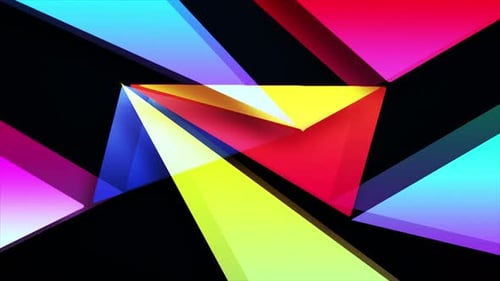 Colorful Abstract Triangles Shifting on Black Background, Zooming