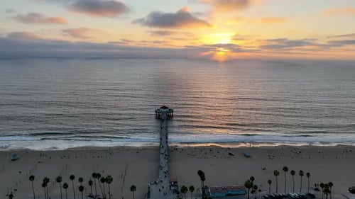 Aerial view of Manhattan Beach Pier, United States.