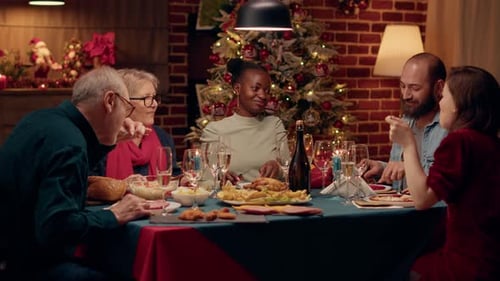 Adults Enjoying Christmas Dinner at Home