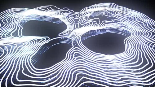 White Deformed Wavy Wires with Motion Glowing Elements at Black Background