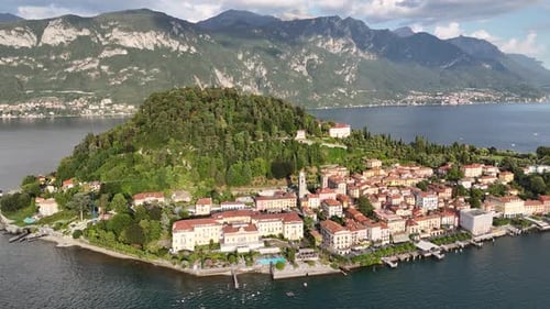 Aerial shot of Bellagio town on Lake Como, Italy