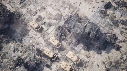 Tank March in Post Apocalyptic Destroyed City