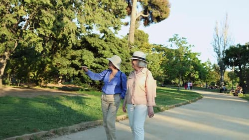 Elderly women enjoying walk in park