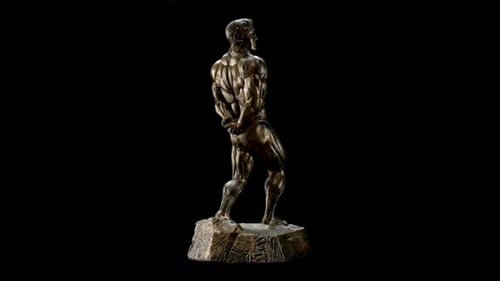 Bodybuilding Trophy Bronze Statue Isolated on Solid Black Background