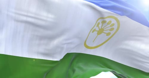 Waving Flag of Bashkortostan on Blue Sky