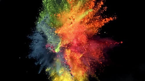 Holi Festival Colored Powders Rise and Fall, gefilmt mit einer Hochgeschwindigkeitskamera mit 1000 Bildern pro Sekunde