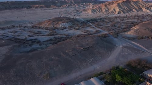 Aerial video over a desert area in southern Israel. at sunset