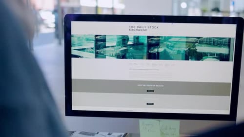 Business, computer and screen with stock exchange, investment and finance with budget