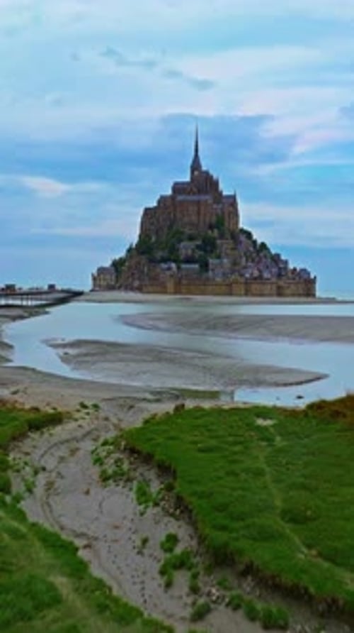 Aerial View of Mont Saint MichelIconic Island and Monastery Normandy France