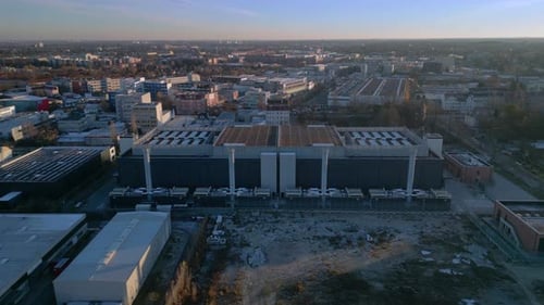 Ai datacenter building housing server infrastructure. Nice aerial view drone