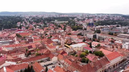 Aerial Footage Over European City With red old rooftops