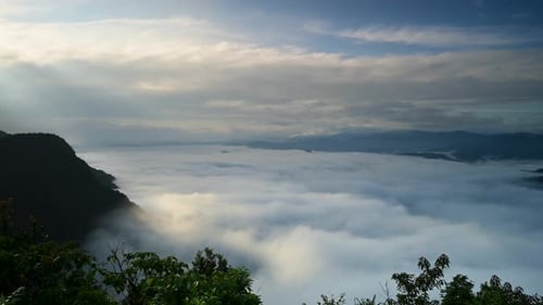 The white sea clouds in the early morning are serene and peaceful.