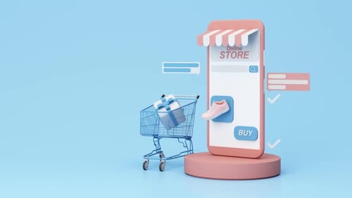 3D Mobile Online Store and Shopping Cart E-commerce Animation