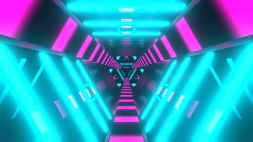Pink And Cyan Neon Cyber Triangular Sci Fi Tunnel Background Vj Loop In 4K