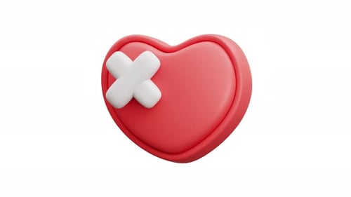 3D Animated Red Heart with Bandage Icon