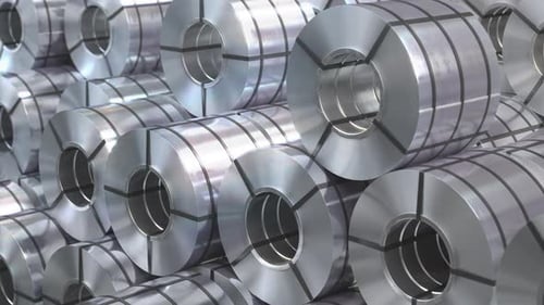 Rolled Steel Coil in Warehouse of Plant Production of Steel Sheets in Rolls and Metal Products