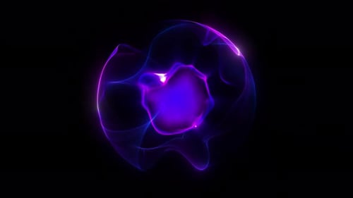 Purple energy magic sphere round high-tech digital ball core of light rays waves lines and energy pa