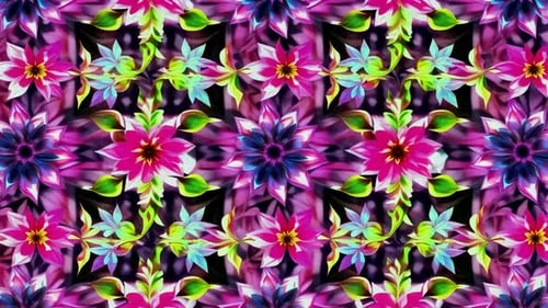 Abstract Vivid Floral Kaleidoscope Loop Background