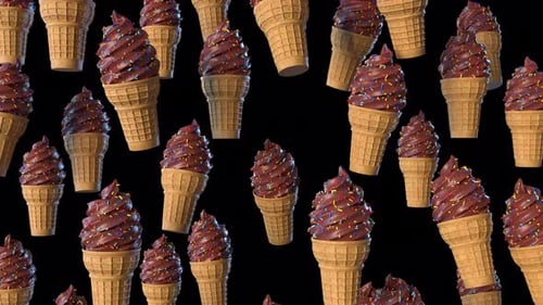 Seamless Loop of Falling Chocolate Ice Cream Cones with Sprinkles