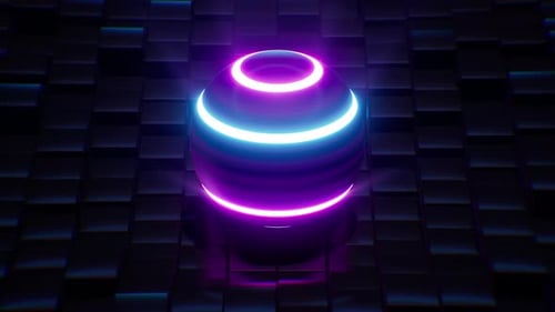 Neon Sphere Glowing Purple Blue Rings Dark Background Abstract Futuristic Technology Design 3D Rende