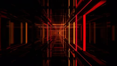 Red And Ogange Square Neon Tunnel Background VJ Loop l 4K