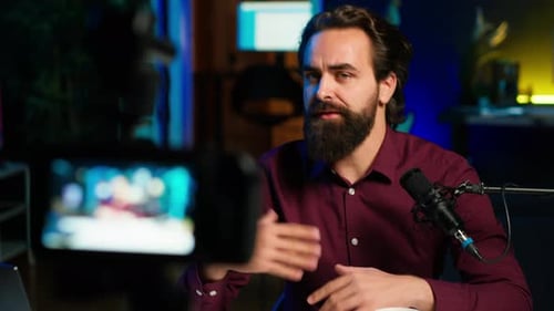 Media Star Talking About Himself While Recording Video with Production Gear