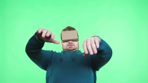 One Adult Guy Shocked Look in Spectacles in Chromakey Greenbox Isolated Close