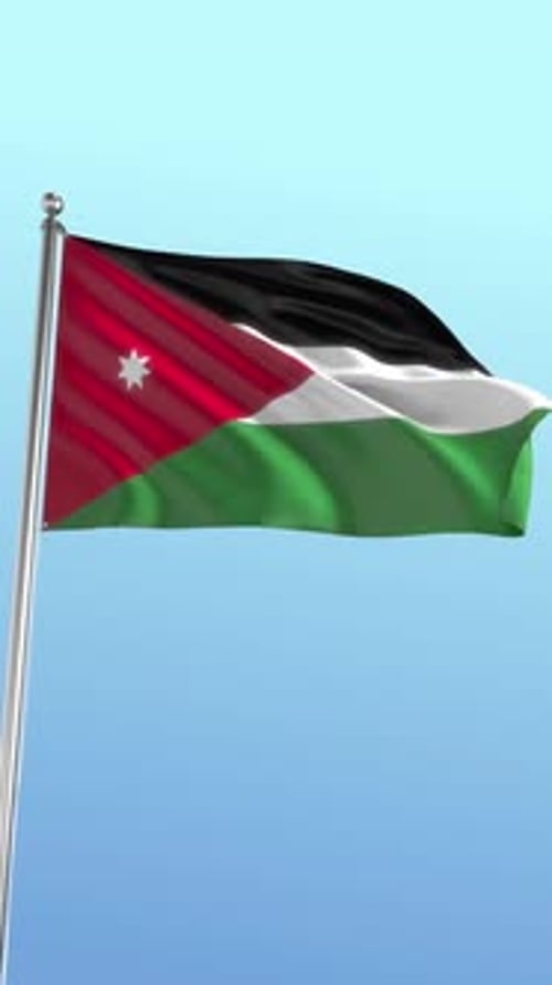 Realistic 3D Jordan Flag Waving on a Clear Blue Sky