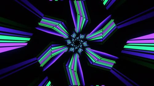 Purple And Turquoise Hexagonal Neon Line Kaleidoscope Tunnel Background Vj Loop In 4K