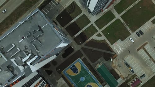 Construction site of a new city block. Construction of multi-storey buildings.