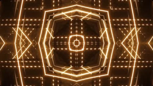 Dynamic golden geometric lights pulse and shift in a captivating modern abstract