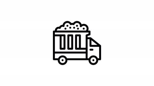 Animated Line Icon of Dump Truck with Jiggling Cargo