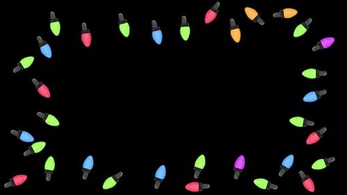 Christmas Cartoon Colorful Lights Frame On Alpha Channel